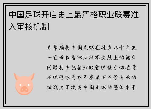 中国足球开启史上最严格职业联赛准入审核机制 中国足球开启史上最严格职业联赛准入审核机制